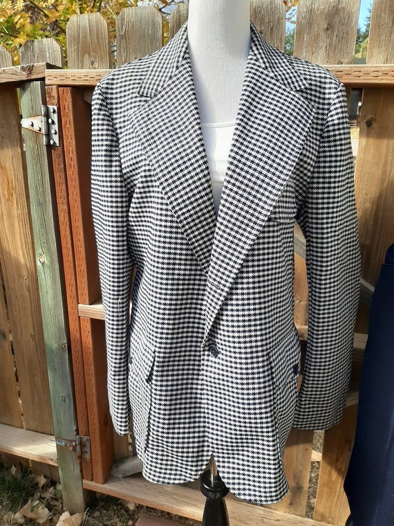 1970s Mens Navy/White Houndstooth Check H Bar C R… - image 1