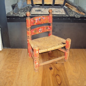 Antique Child&#39;s/Doll Wooden Painted Cane Seat Chair/ Distressed Wood Chair / Farmhouse Decor/ Wood Chair/ Primitive Decor/ 16 X 12 X 9/Chair