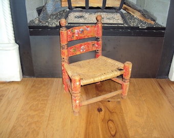 Antique Child's/Doll Wooden Painted Cane Seat Chair/ Distressed Wood Chair / Farmhouse Decor/ Wood Chair/ Primitive Decor/ 16 X 12 X 9/Chair