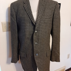 1960s-70s mens grijs / groen geïmporteerde wol tijdig controleren blazer maat 40-42 / vintage mens wol plaid gedeeltelijk gevoerd sport jas / blazer maat 40-42