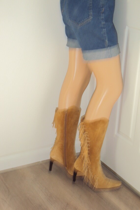 fringe high heel boots
