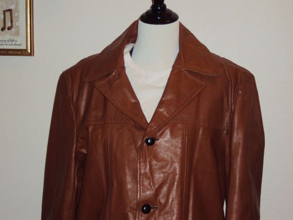 1970s Mens Montgomery Ward Caramel Tan Leather Co… - image 2