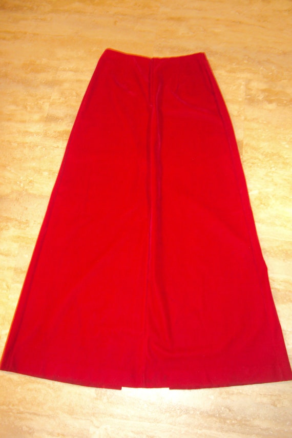 1970s Womens Cherry Red Velveteen Maxi High Waist… - image 7