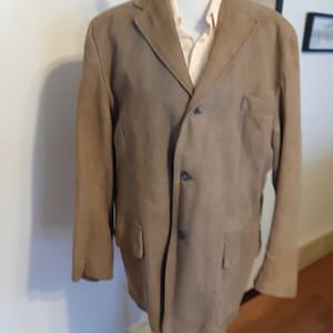 Mid Century Mens Tan/Brown Du Pont Quilon Partially Lined Leather Suede Jacket Size L /60s 70s Suede Jacket/Blazer Size L/ 44-46