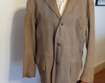 Kurtka męska Mid Century Tan/Brown Du Pont Quilon Częściowo podszyta skórzana zamszowa Rozmiar L /lata 60. 70. Kurtka/marynarka zamszowa Rozmiar L/ 44-46