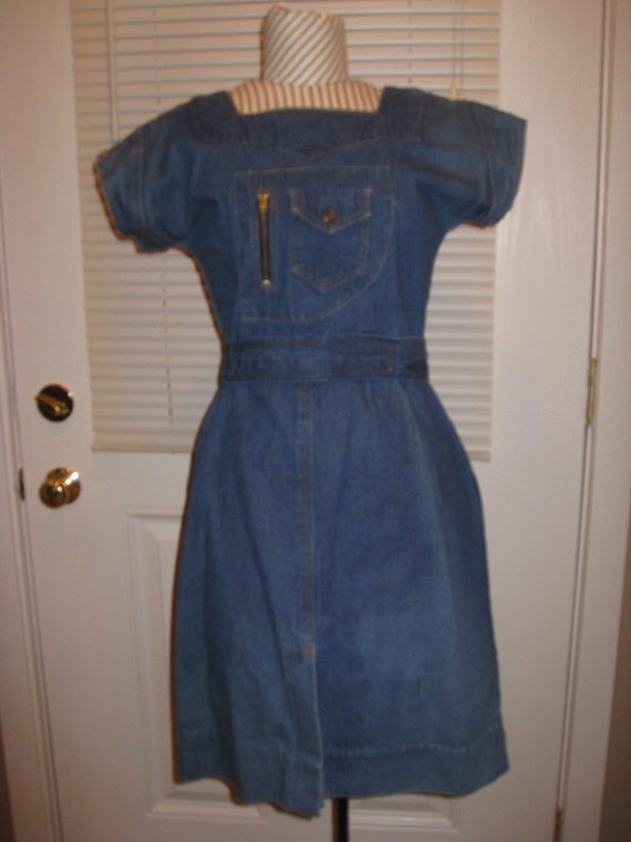 1970s Dark Wash Womens Spring Denim Dress/ Moody'… - image 1