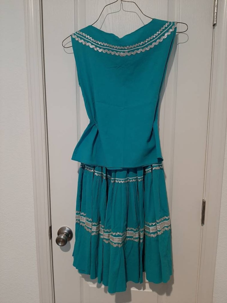 Rockabilly Ric Rac Mid Century Womens 2 Piece Aqua Green Cotton Gauze Patio Dress Size XS ...
