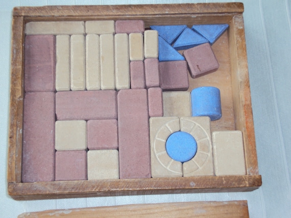 Antique Wooden Box of Liberty Stone Blocks, Phoenix Toy