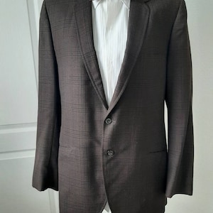 1960s Brown/Black Subtle Plaid Botany 500 Wool Partially Lined Blazer/ Sport Jacket Size 42/Mid Century Narrow Lapel/2 button Wool Blazer 42