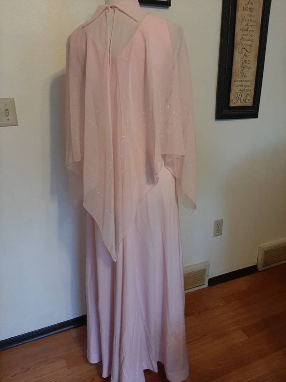 1970s Womens Pink Polyester Knit And Chiffon Shaw… - image 4