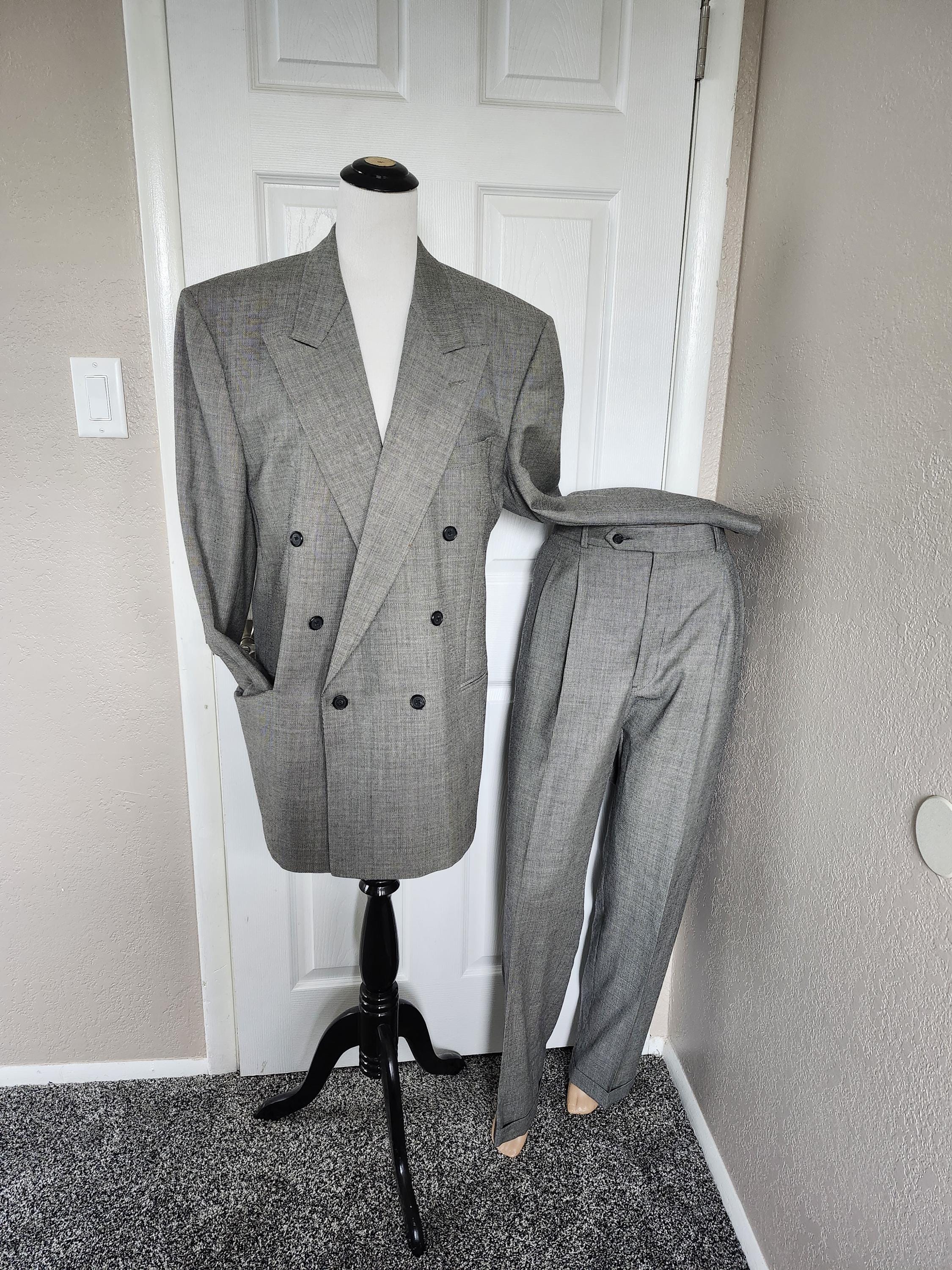1980s Mens Italian Terzo Uomo 2 Piece Black/white Wool Double