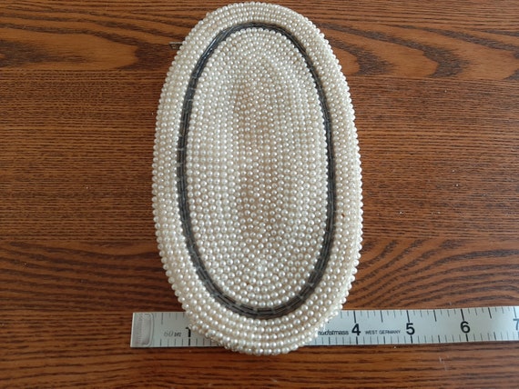 Mid Century Small Oval La Regale Ivory Beaded Clu… - image 4