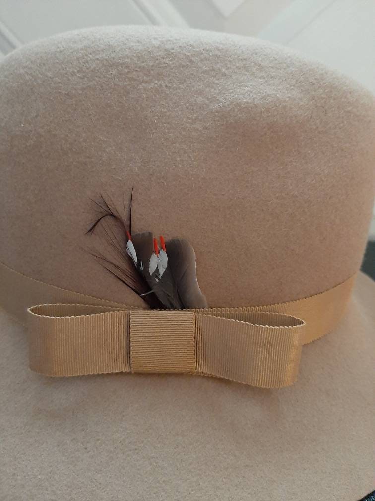 Mid Century Womens Tan/brown Lancaster Wool Derby/fedora Hat  display picture 3