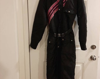 Mid Century Womens Black/Pink Nylon/Polyester One Piece JC Penney Snowmobile Suit Size M/Made In USA /Vintage Womens Insulated Coveralls M