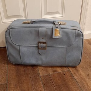 1960s Baby Blue Soft Soft Side Samsonite Cordoba Suitcase 22&quot; X 13&quot; X 8&quot;/Mid Century Light Blue Soft Side Samsonite Luggage/Weekend Suitcase