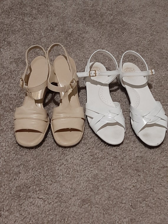 1970s Lot Pin Up Strappy Sandals/SAS White Size 6 