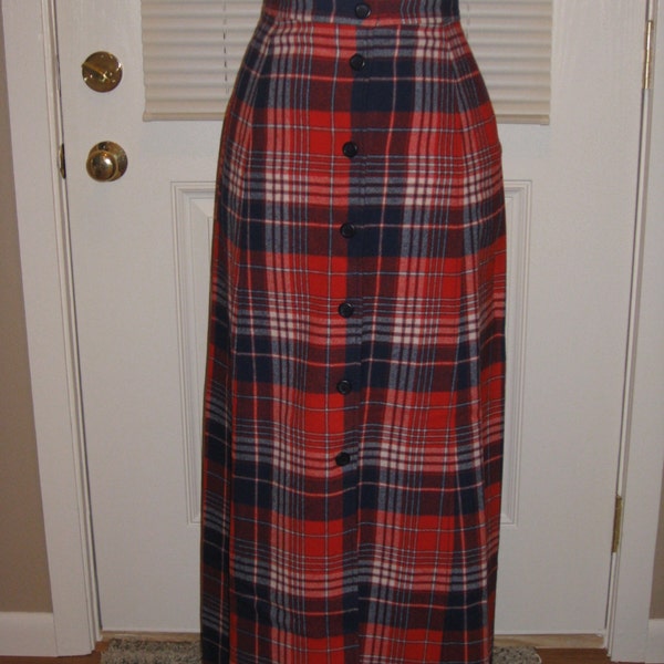 1970s Womens  Fall Pendleton Wool Plaid A Line Maxi Skirt/High Waist Tartan Plaid Wool Skirt/ Holiday Maxi/ Plaid Wool Maxi Skirt Size S