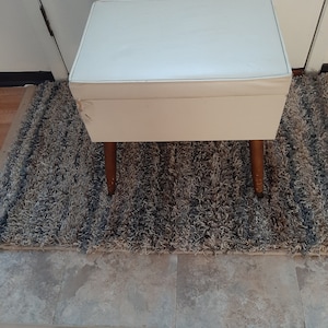 Mid Century Modern Off White Vinyl Ottoman/Sewing Stool/Footstool 18&quot; X 17&quot; X 12&quot;/ 60s Sewing Box/Stool/ 60s Cream Vinyl Ottoman /Footstool