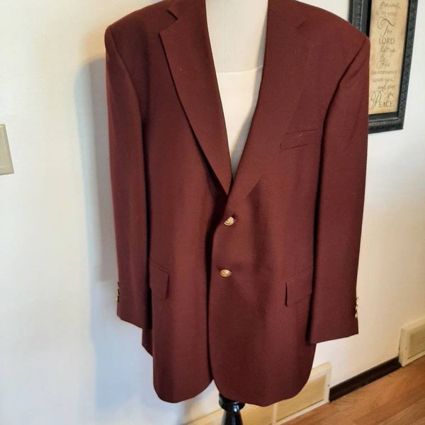 Vintage Mens Polyester/Wool Stafford Maroon Blazer/Sport Coat Size 44 S/ Mens Maroon/Burgundy Wedding/Prom Sport Coat/Blazer Size 44 S