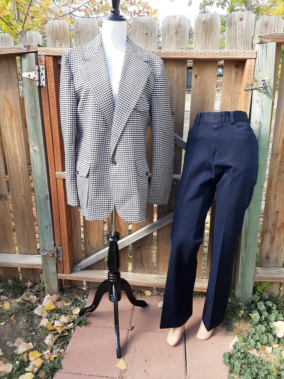 1970s Mens Navy/White Houndstooth Check H Bar C R… - image 7