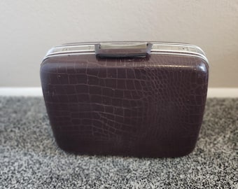Mid Century Small Samsonite Maroon /Silver Overnight/Childs Suitcase 15X12X5.5/ Small Samsonite Cosmetic Faux Alligator /Crocodile Suitcase