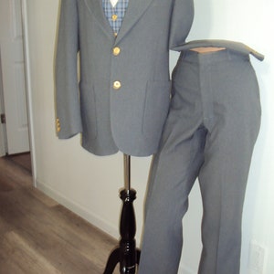 1970s-80s Mens Gray Polyester 3 Piece Suit Size 40/34/ Vtg 3 Piece Suit Plaid Reversible Vest Size 40/34/ Mens Wedding 3 Piece Suits image 1