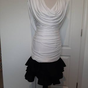1980s Womens Black/White LD4 Electra Disco Special Occasion Party/ Mini Dress Size S-M/ Vtg Dropped Waist Jersey Knit Disco Party Dress S-M