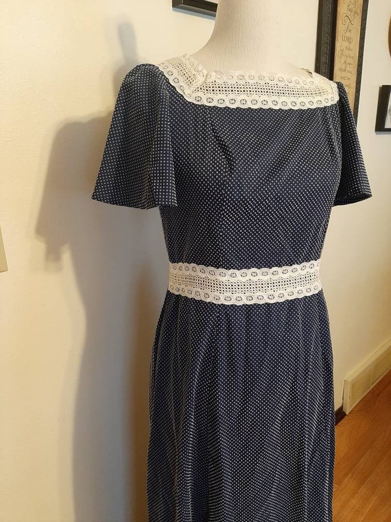 1970s Womens Navy/White Cotton Polyester Dotted S… - image 2