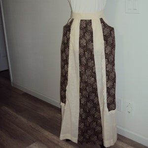 1970s Womens Fall Toni Todd Ivory Cotton Gauze High Waist Prairie Skirt Size S-M Boho/Hippie Ivory/Brown Floral Maxi Skirt/Peasant Maxi Skir