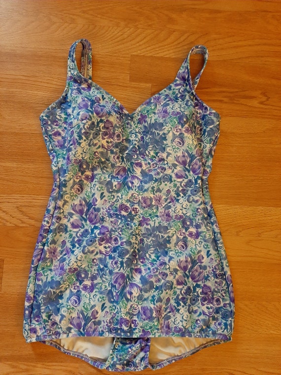 1970s Womens Robby Len Swim Fashions Floral Blue/… - image 6