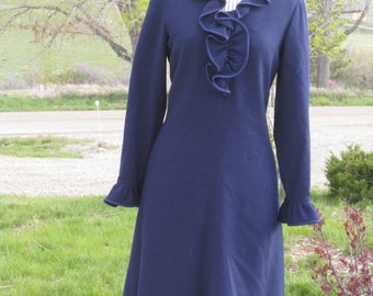 Vintage Nat Kaplan Couture Navy A Line Womens Lined Dress  Size 7-8/ Mother Of Bride/ Fall Navy Blue Special Occasion/ Modest Navy Dress