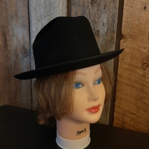 Mid Century Black Mens/Womens Size 6 7/8 Adam Felt Fedora/Western Hat/Vintage Black Felt Fedora/Cowboy Hat/ Adam Fedora Hat Size 6 7/8