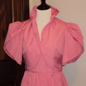 1970s Womens Dusty Rose Pink 2 Piece Polyester Taffeta Bridesmaid/Prom/Party/Special Occasion Formal Dress Size M/ Dress With Bolero/Shrug