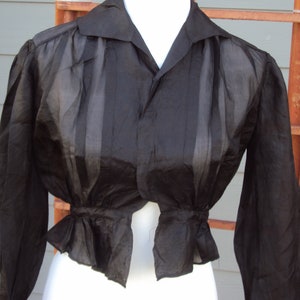 Antique Edwardian Womens Black Silk Sheer Blouse Size S/ Pin Up Sheer Blouse/ Vctorian Silk Crop Blouse Size S/ Rockabilly Sheer Blouse