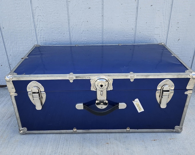 Large Blue Trunk Mid Century Royal Blue Metal Storage Trunk 30