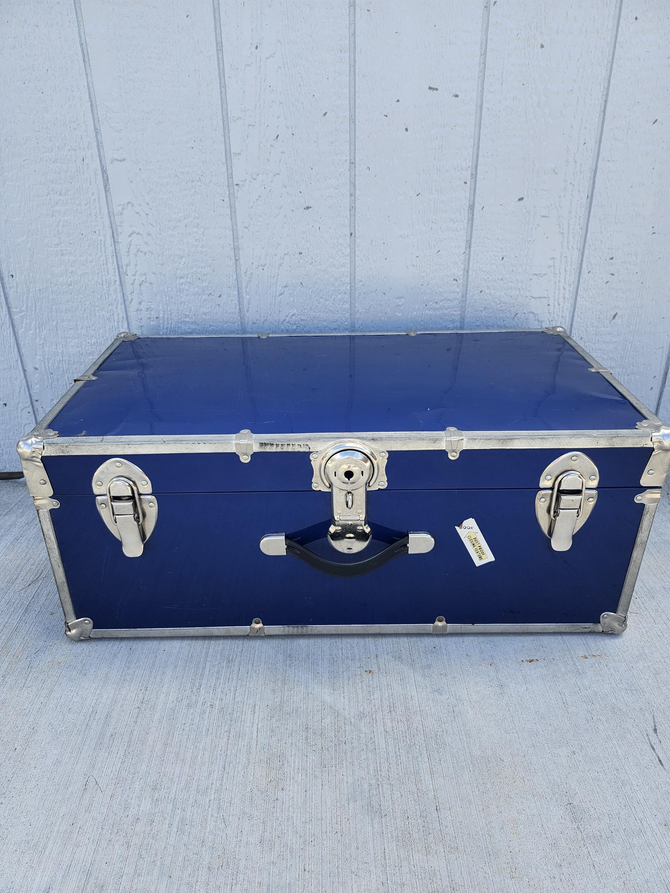 Mid Century Royal Blue Metal Storage Trunk 30