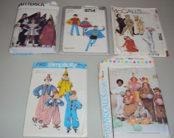 1970s-80s Lot Of 4 Childs Costume Patterns/Butterick 3492/McCalls 5795/McCalls 7132/ Simplicity 7162/Clowns/Spacesuit/Kitty/Bunny