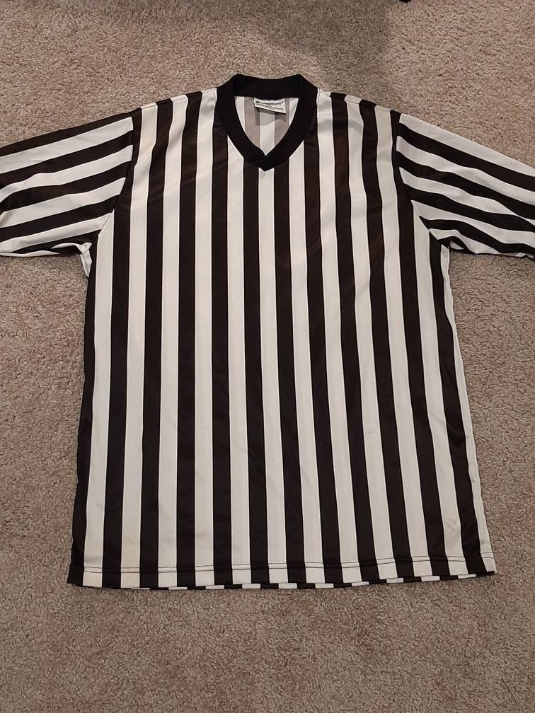 Vintage Mens/womens Black and White Striped Referee Shirt