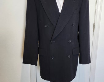 Vintage Mens Wool Navy/ Black Subtle Pin Stripe Double Breasted Calvin Klein Sports Jacket Size 40-42/ Wedding/Prom/Special Occasion  Blazer