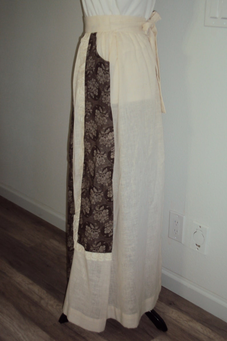 1970s Womens Toni Todd Ivory Cotton Gauze High Waist Prairie Skirt Size S-MVtg BohoHippie IvoryBrown Floral Maxi SkirtPeasant Maxi Skir