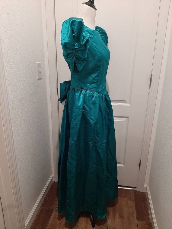 1980s-90s Womens Teal Green Satin Prom/Bridesmaid… - image 2