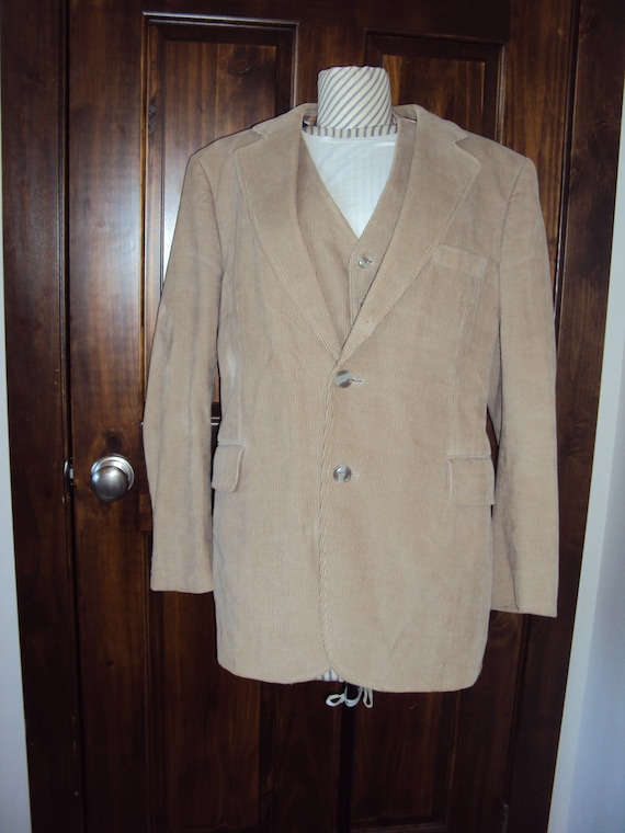 Vintage Mens 2 Piece Tan Corduroy Blazer/Vest Size