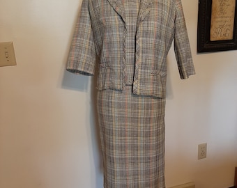 1970s Womens Designer Barney Max Of California 3 Piece Linen Summer/Spring Skirt Suit Size S/ 70s Fitted Pencil Skirt/Crop Jacket Size S
