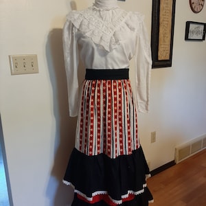1970s Womens Cotton Blend Red/White/Blue Neusteters Prairie Maxi Skirt Size S/Mid Century Womens Cotton Prairie Skirt Size S/Womens Maxis