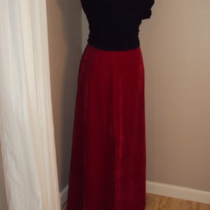1970s Womens Cherry Red Velveteen Maxi High Waist Skirt Size M/ Red Valentines Velvet Maxi Skirt/ Ship Mates 70s Maxi High Waist Skirt