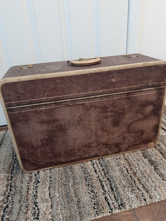Mid Centry Oshkosh Brown/Tan Suitcase 25.5" X 16.5