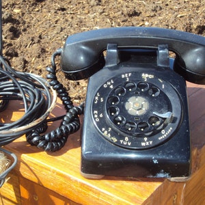 1950s Black Western Electric Bell System Rotary Dial Telephone With Original Attached Cord/ Black rotary Dial Telephone/ Vtg Black Telephone