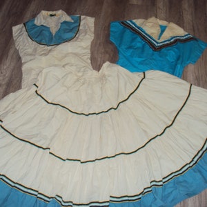 1950s Womens Thunderbird Patio Dress Size S/ Aqua Green/Ivory Ric Rac Square Dance Dress Size S  Vtg Circle Dress /Mid Century Dress