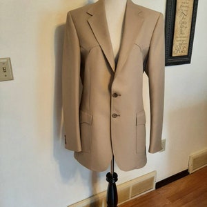 Vintage Mens Tan/Khaki Polyester Lined Levis Western Wear Blazer Size 40 L/80s Mens Western Wear Sport Coat Fully Lined Size 40 L