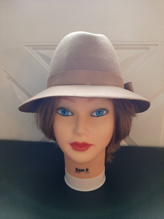 Mid Century Womens Tan/brown Lancaster Wool Derby/fedora Hat  display picture 2